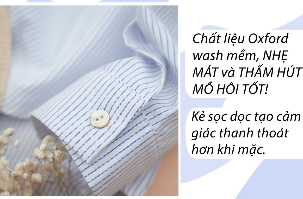 Áo Sơ Mi tay dài Oxford sọc, chất Wash mềm mại, siêu nhẹ mát, công sở nữ - Sọc Xanh - Hình ảnh 7
