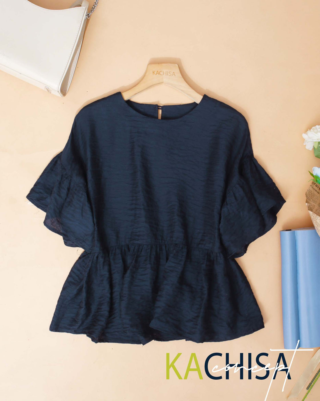 Áo kiểu Tơ Cotton Sóng Form Peplum tay nhún xoè, che khuyết điểm tốt - áo hè Kachisa