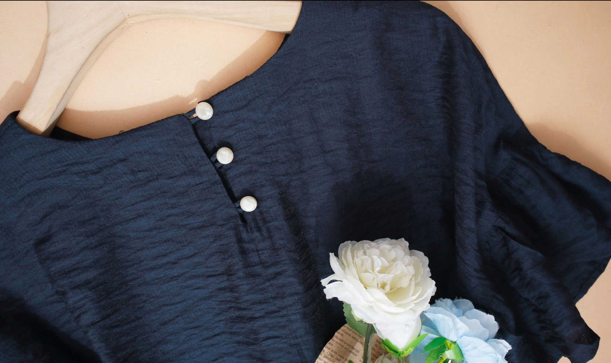 Áo kiểu Tơ Cotton Sóng Form Peplum tay nhún xoè, che khuyết điểm tốt - áo hè Kachisa - Hình ảnh 7