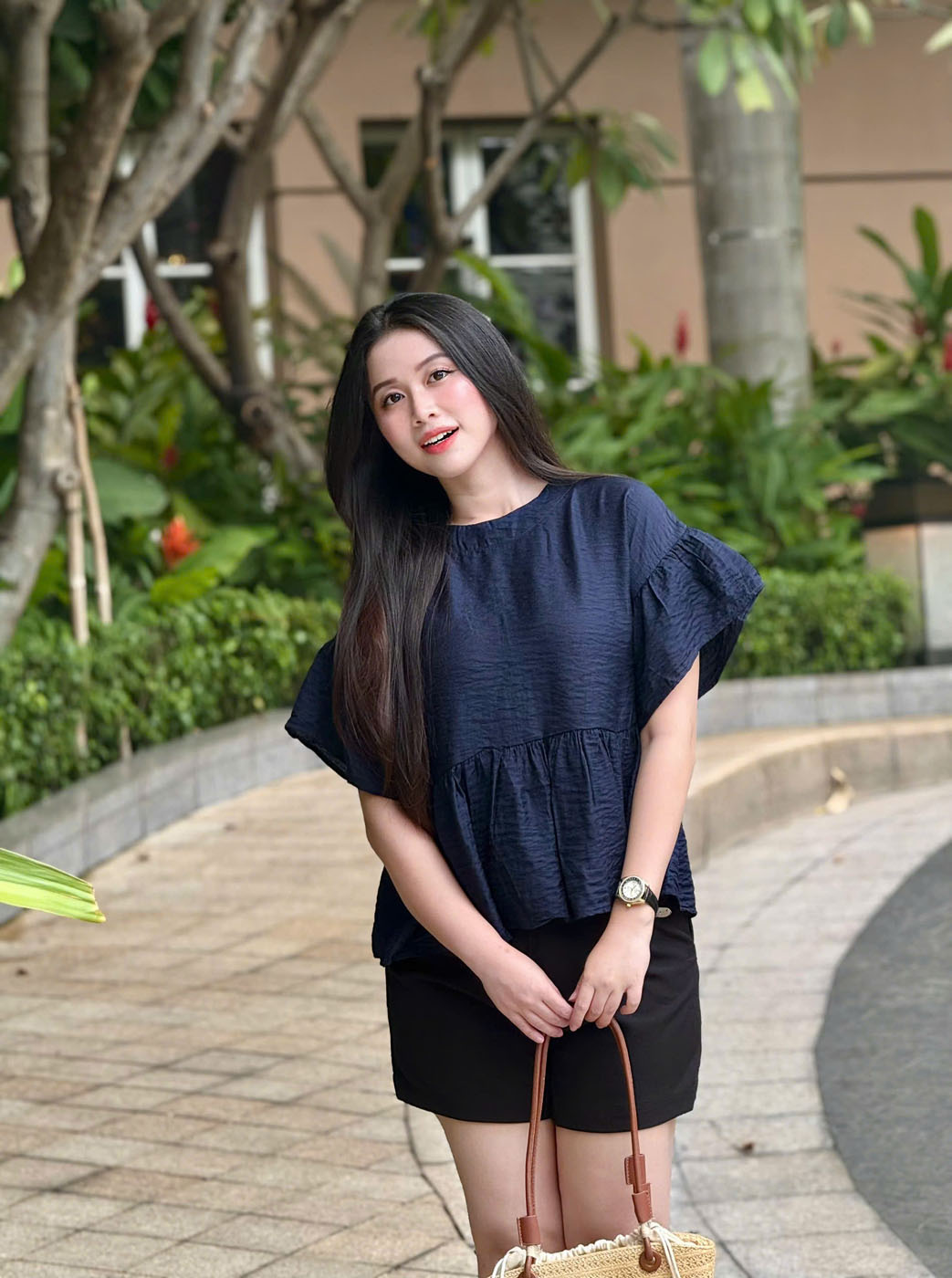 Áo kiểu Tơ Cotton Sóng Form Peplum tay nhún xoè, che khuyết điểm tốt - áo hè Kachisa - Hình ảnh 6