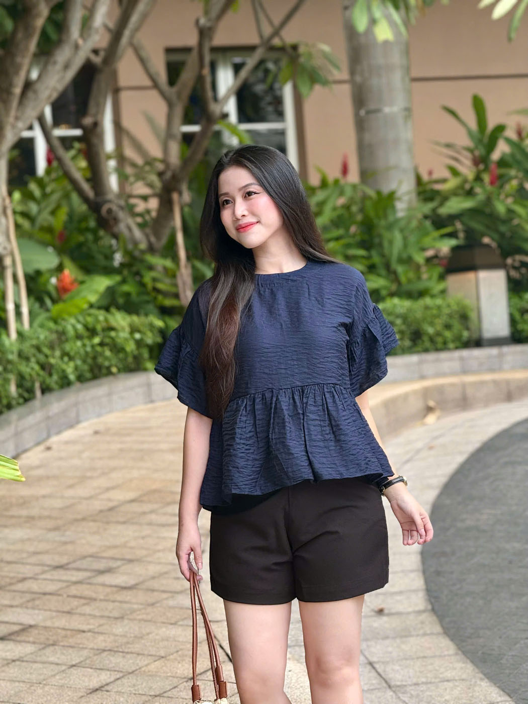 Áo kiểu Tơ Cotton Sóng Form Peplum tay nhún xoè, che khuyết điểm tốt - áo hè Kachisa - Hình ảnh 5