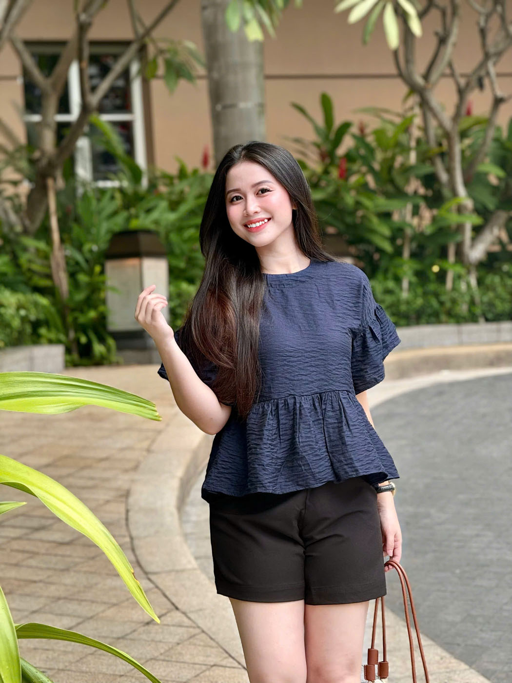 Áo kiểu Tơ Cotton Sóng Form Peplum tay nhún xoè, che khuyết điểm tốt - áo hè Kachisa - Hình ảnh 4