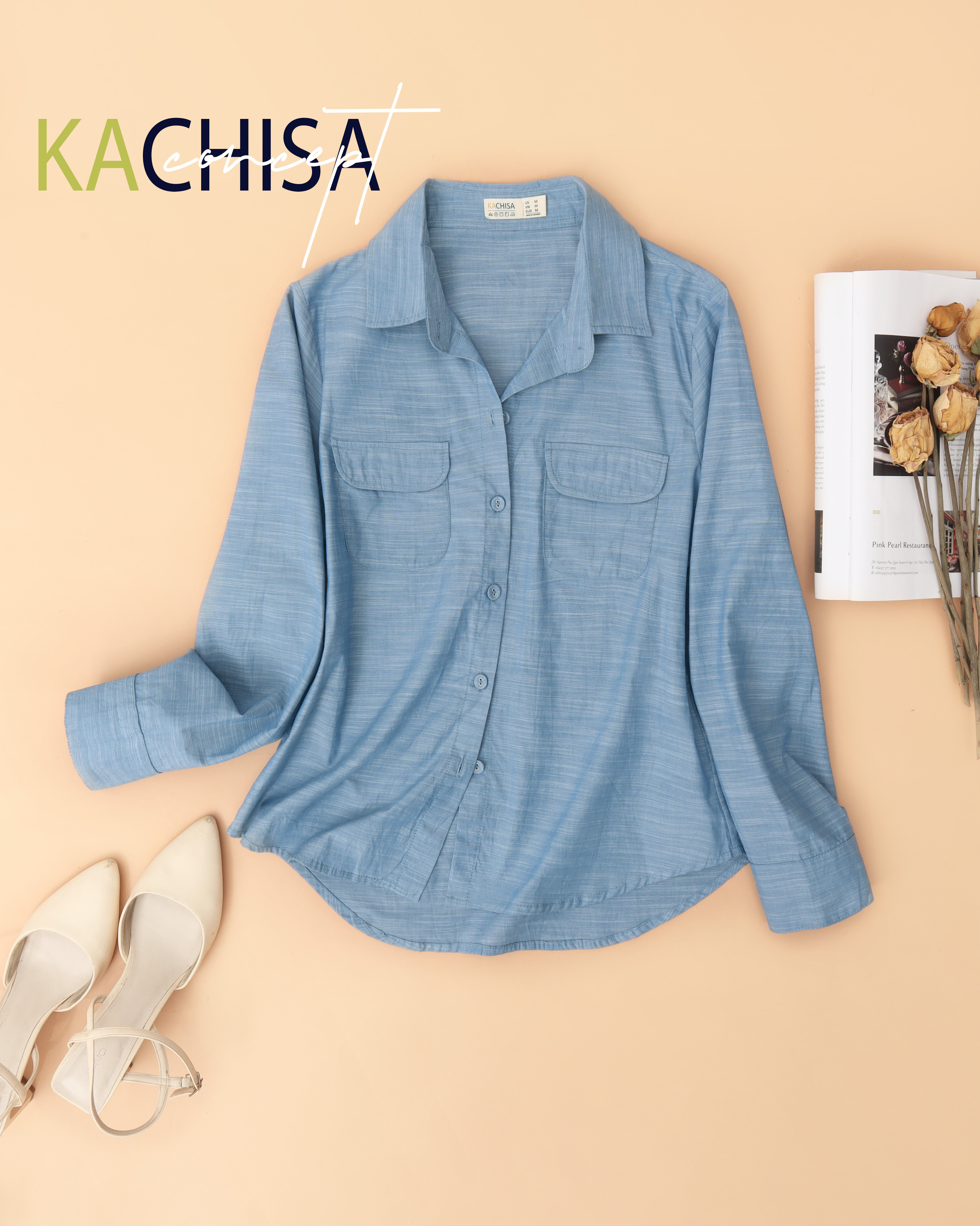 Áo Sơ Mi tay dài Nắp Túi Linen | Kate | Xi, thời trang công sở nữ, form chuẩn