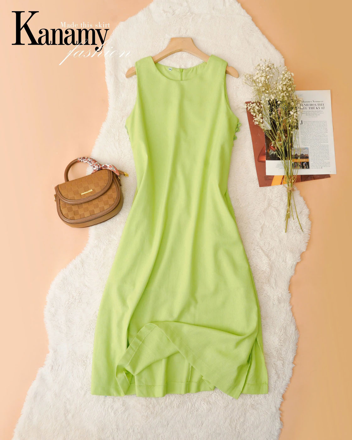 Đầm Sát Nách Linen Bột dáng chữ A phối nút bọc - chất Linen thoáng khí, thấm hút cao