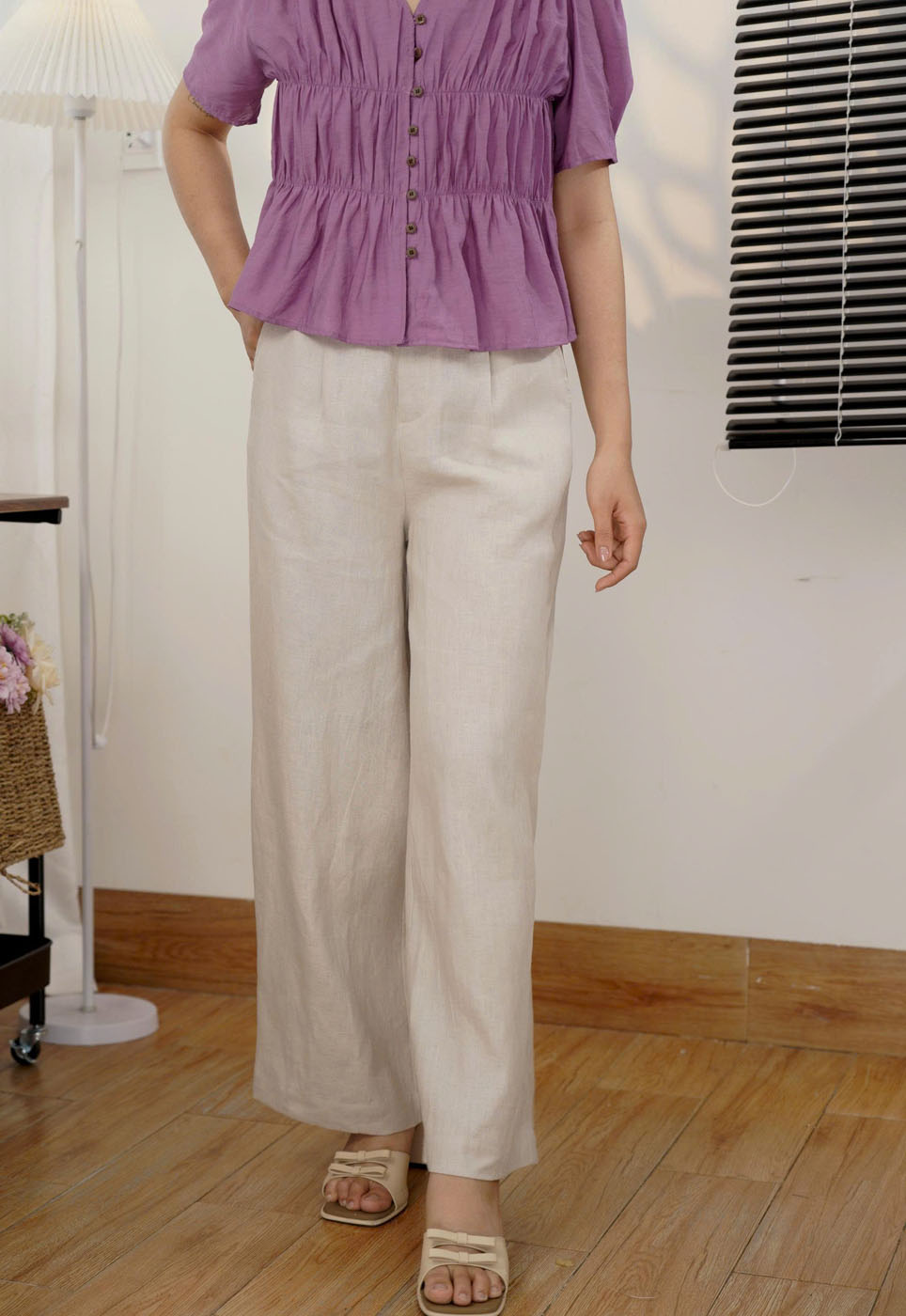 Áo Kiểu Tơ Cotton Cổ V nhún thun - Smocking 1 mũi, thoáng mát, co giãn nhẹ - Hình ảnh 8