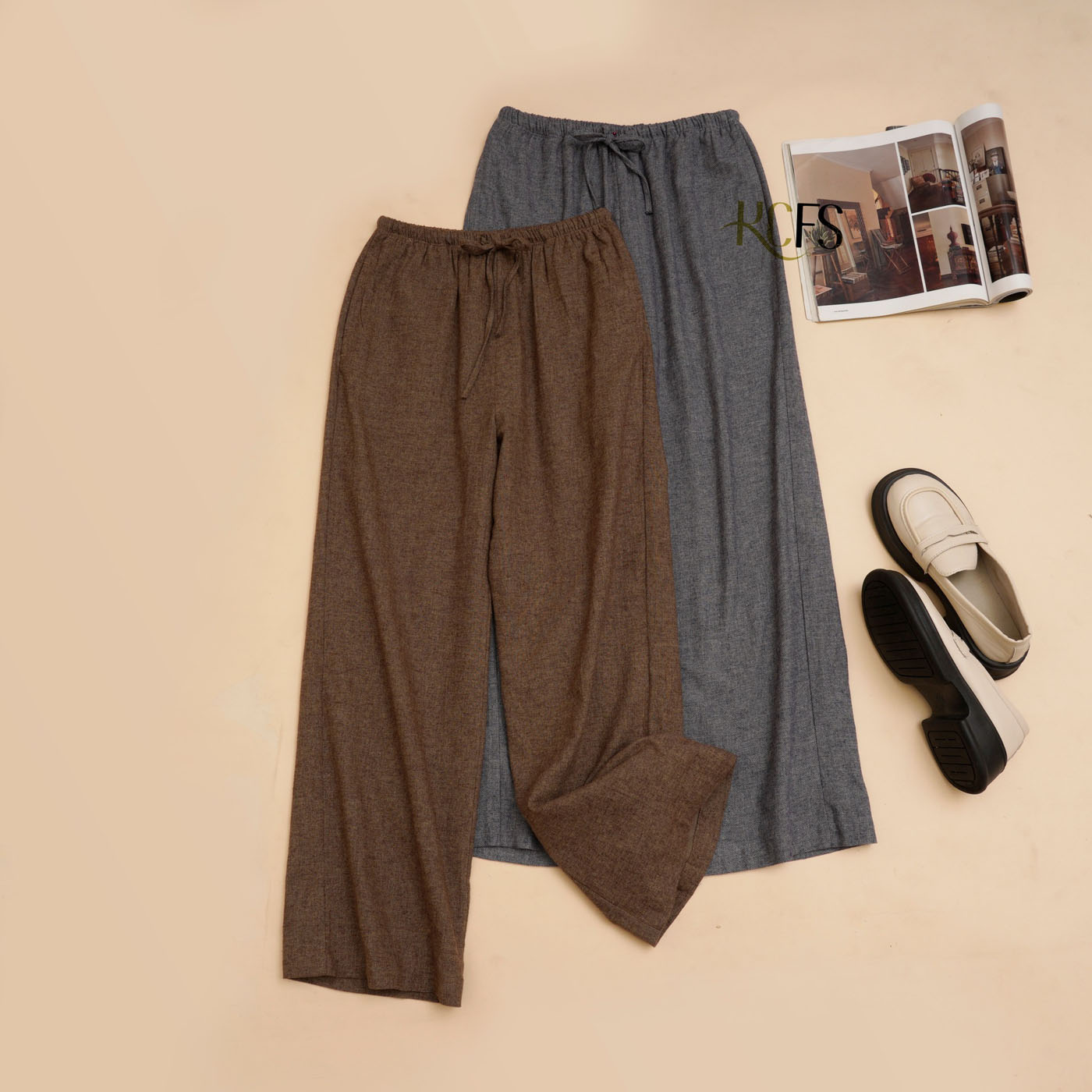 Quần Suông Homepant chất Bố Cotton - Mềm mịn, form suông - Dài 95cm - Ống 26cm