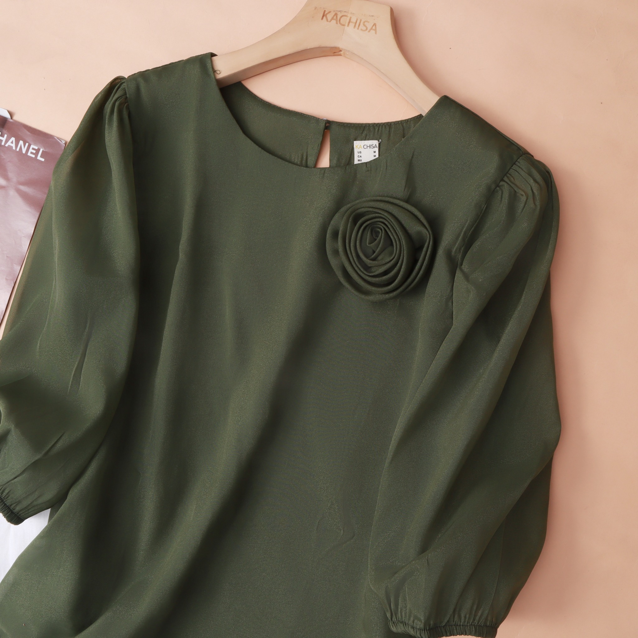 Áo Tơ Organza tay phồng phối hoa hồng, nhẹ mát - Organza 2 lớp kín đáo - Hình ảnh 6