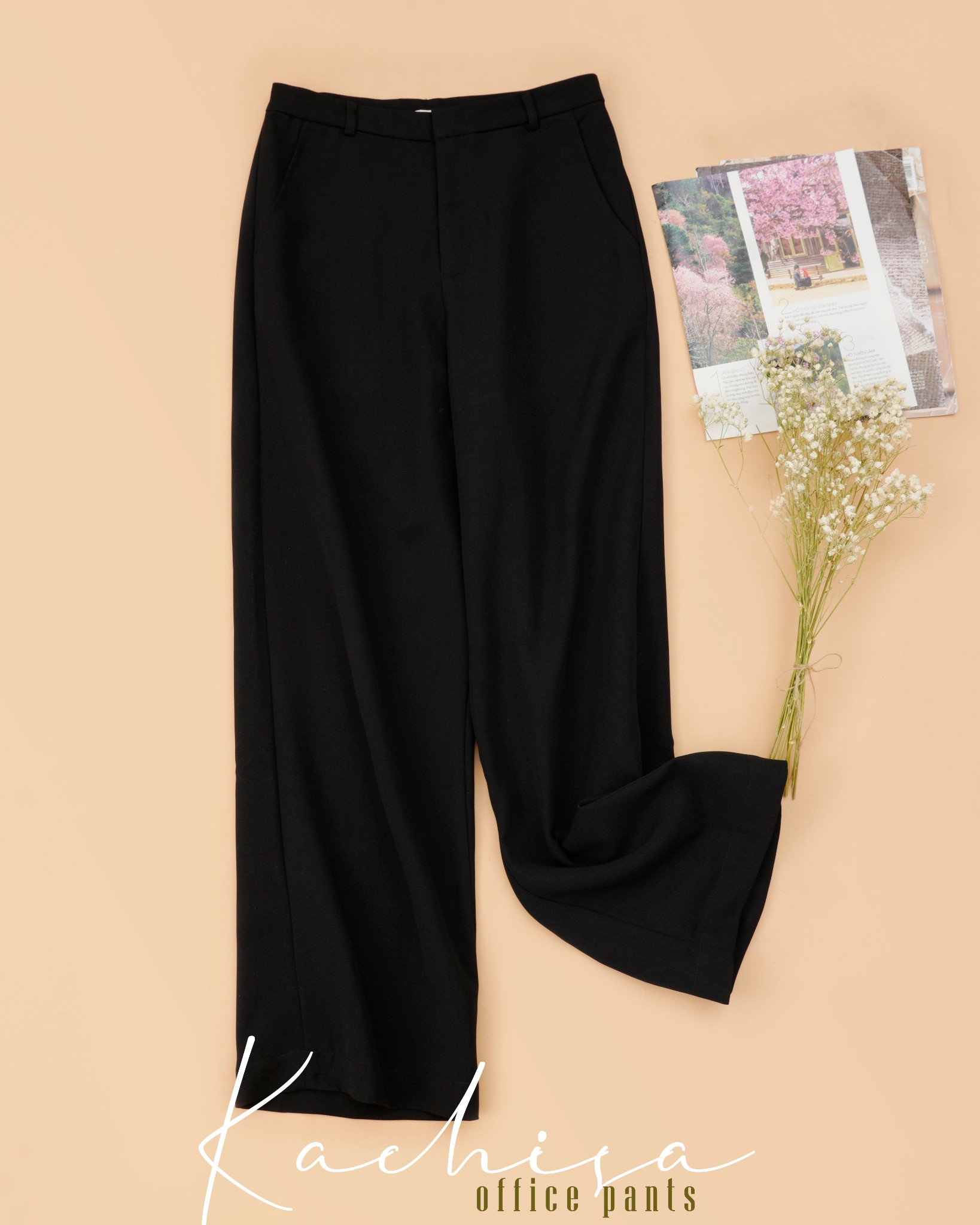 Quần Nữ Ống Suông Vải Bố Chéo Lưng Cao Thanh Lịch, chất bố chéo dày dặn, không nhăn