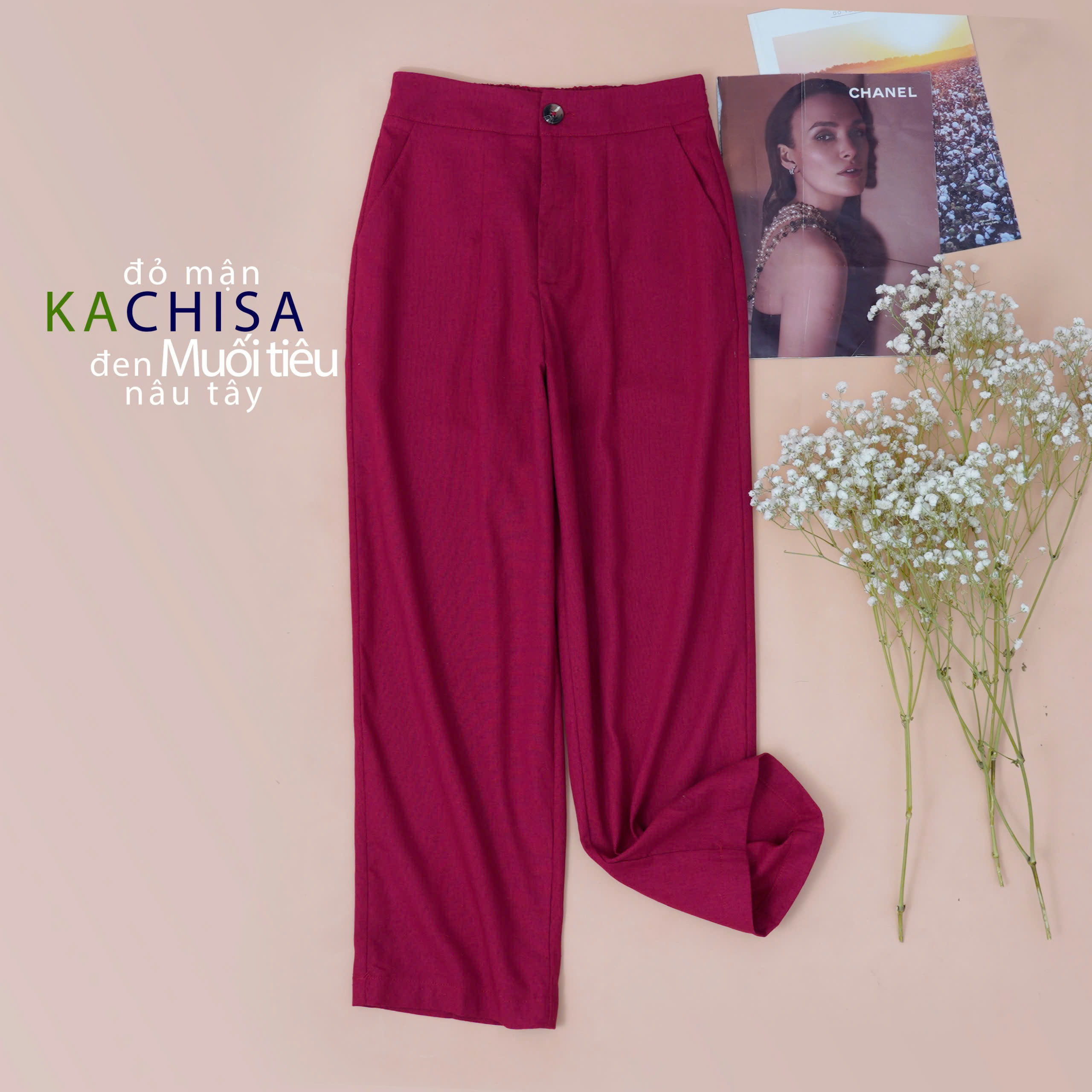 Quần ống Suông Linen Thở phối Lưng Thun, chất Linen Bột có đường xếp ly cách điệu - 4màu - Hình ảnh 4