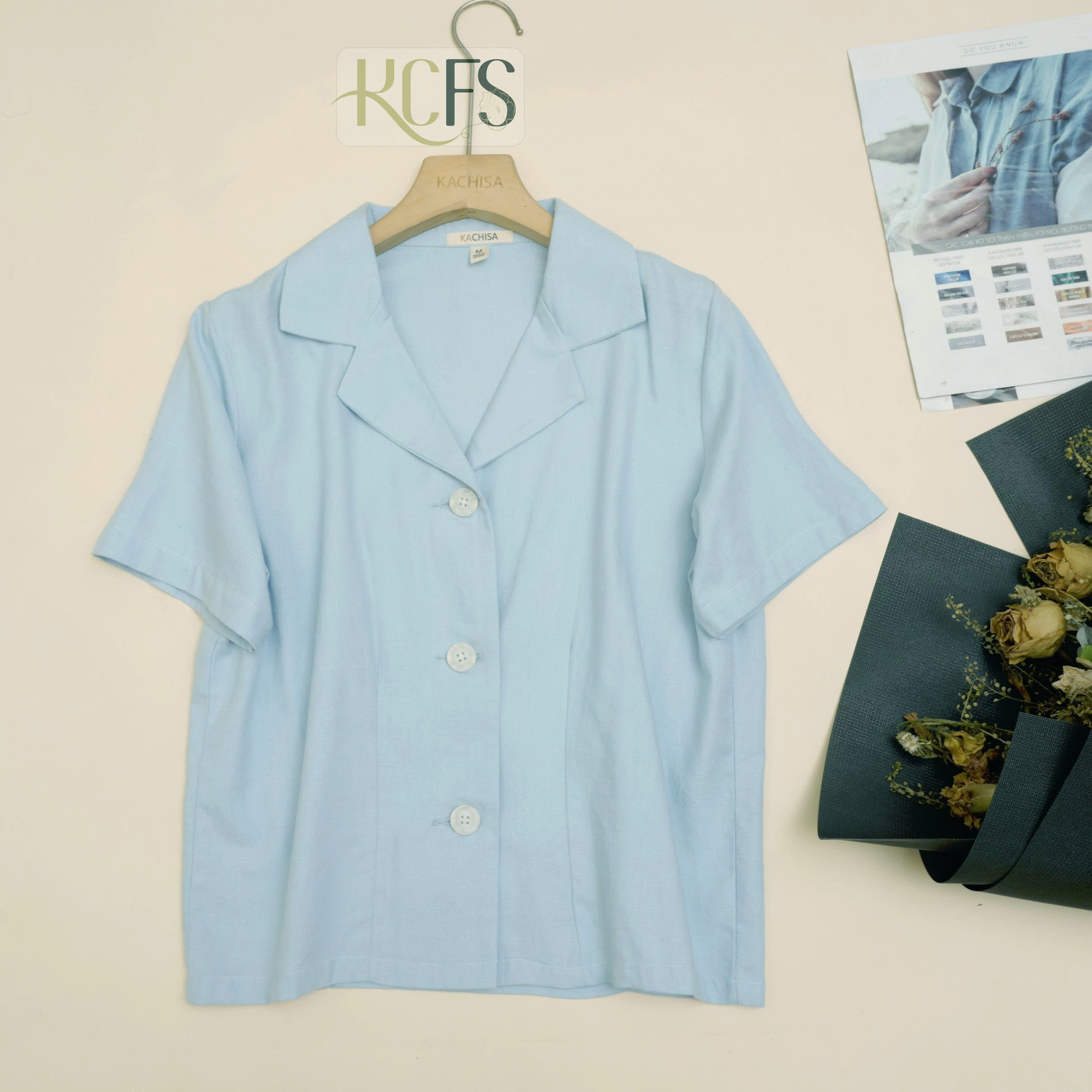 Áo Danton dáng 56cm 3 nút - Chất liệu cotton dệt sợi Linen, phối nút Gỗ, form áo chỉn chu - Hình ảnh 11