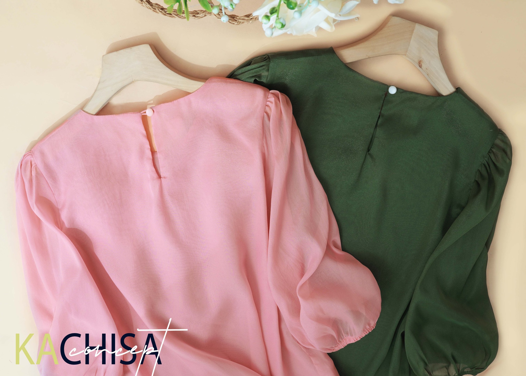 Áo Tơ Organza tay phồng phối hoa hồng, nhẹ mát - Organza 2 lớp kín đáo - Hình ảnh 4