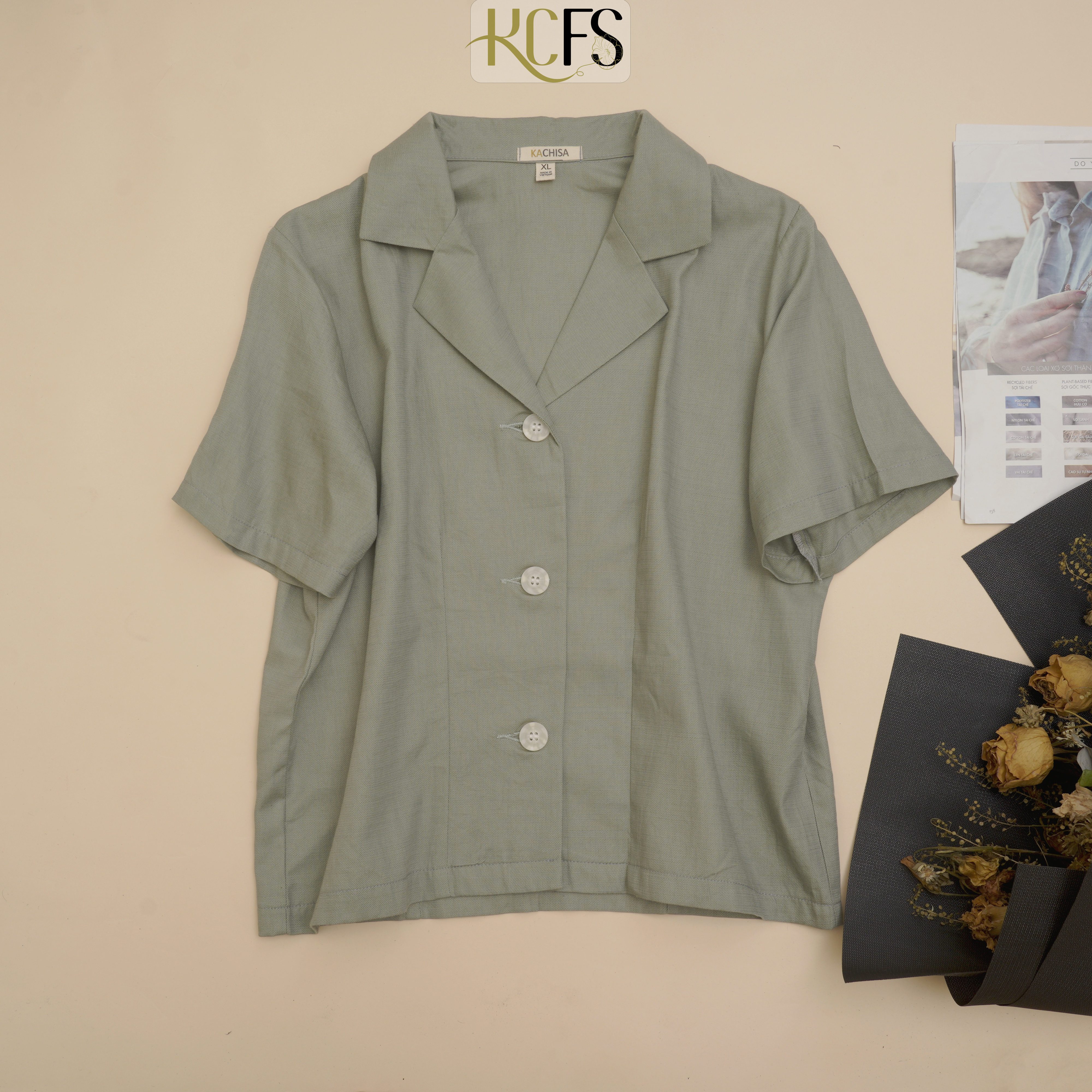 Áo Danton dáng 56cm 3 nút - Chất liệu cotton dệt sợi Linen, phối nút Gỗ, form áo chỉn chu - Hình ảnh 14