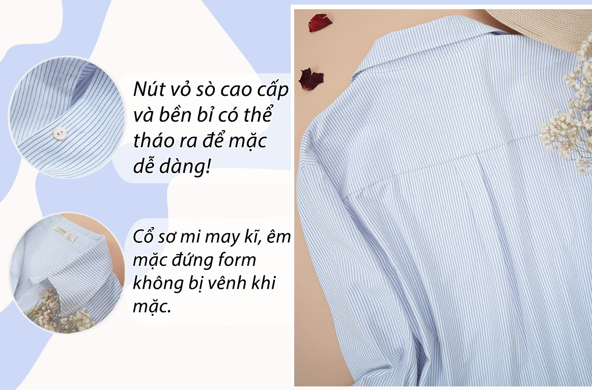 Áo Sơ Mi tay dài Oxford sọc, chất Wash mềm mại, siêu nhẹ mát, công sở nữ - Sọc Xanh - Hình ảnh 6
