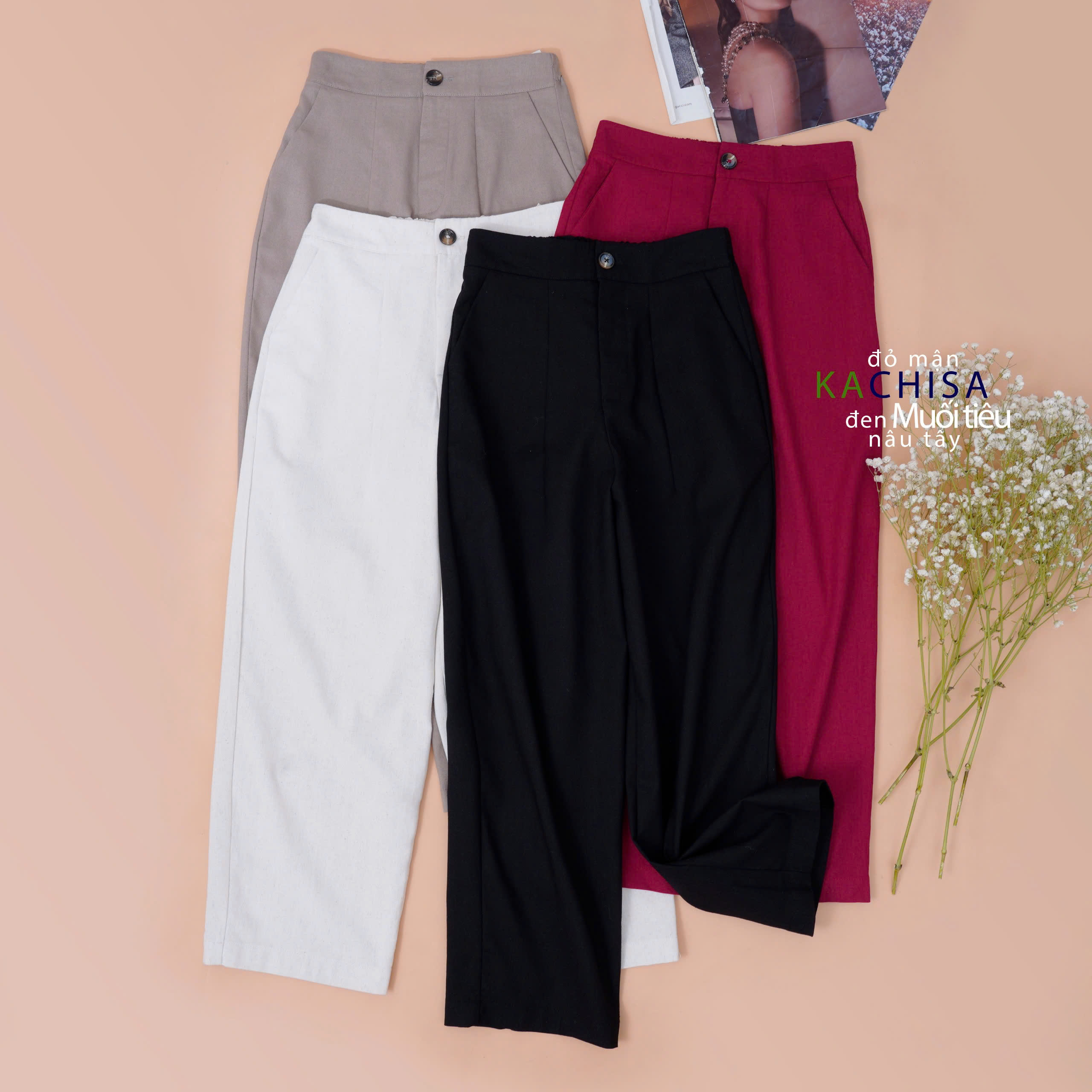 Quần ống Suông Linen Thở phối Lưng Thun, chất Linen Bột có đường xếp ly cách điệu - 4màu