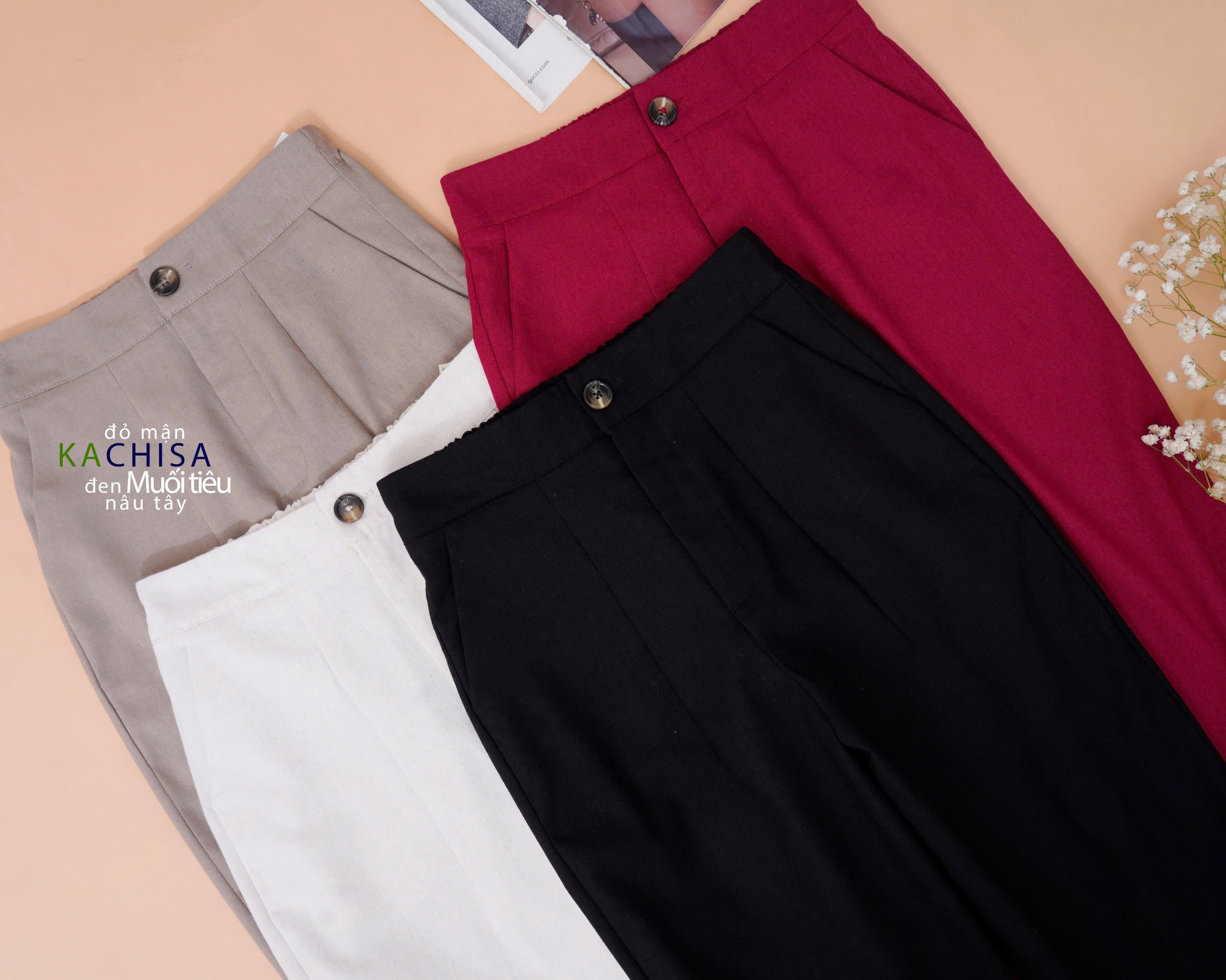 Quần ống Suông Linen Thở phối Lưng Thun, chất Linen Bột có đường xếp ly cách điệu - 4màu - Hình ảnh 6