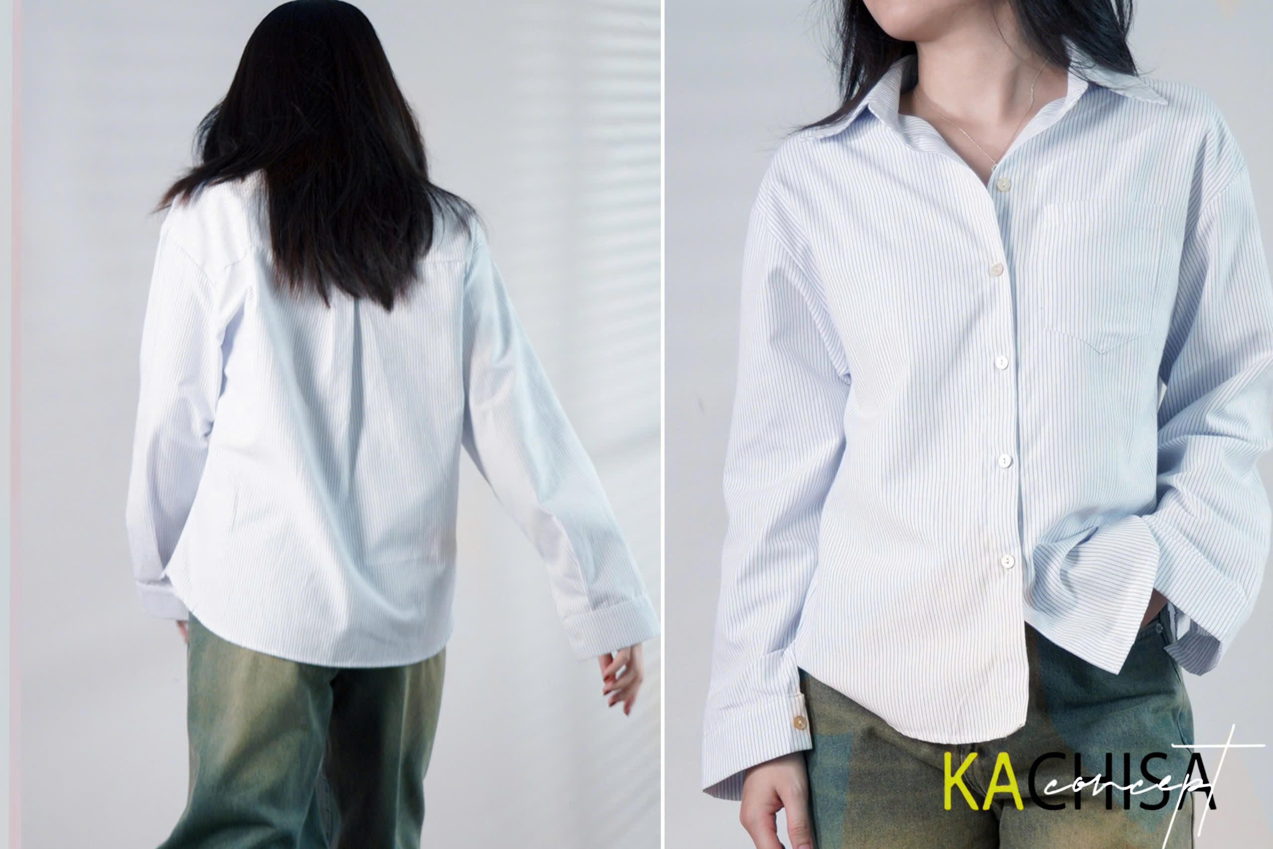 Áo Sơ Mi tay dài Oxford sọc, chất Wash mềm mại, siêu nhẹ mát, công sở nữ - Sọc Xanh - Hình ảnh 5