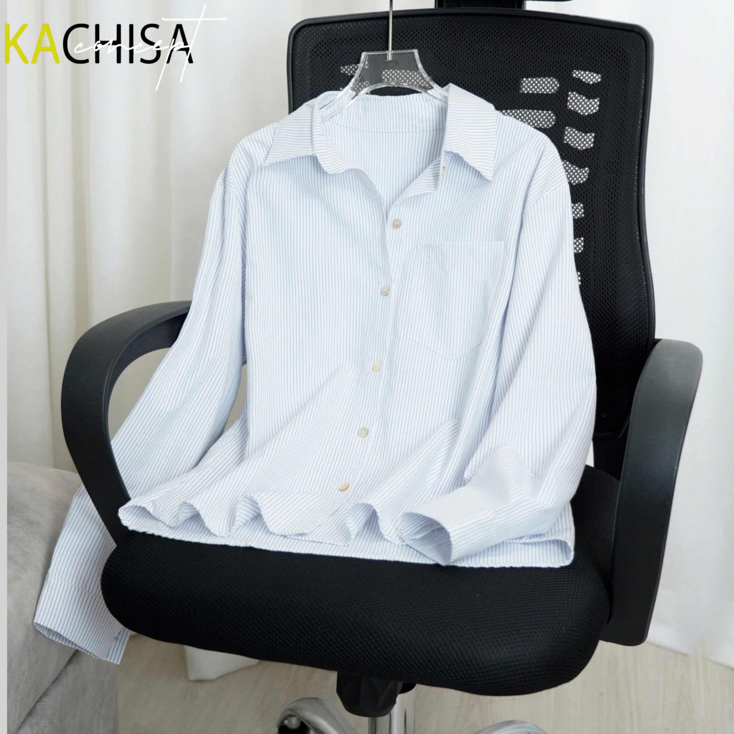 Áo Sơ Mi tay dài Oxford sọc, chất Wash mềm mại, siêu nhẹ mát, công sở nữ - Sọc Xanh - Hình ảnh 4