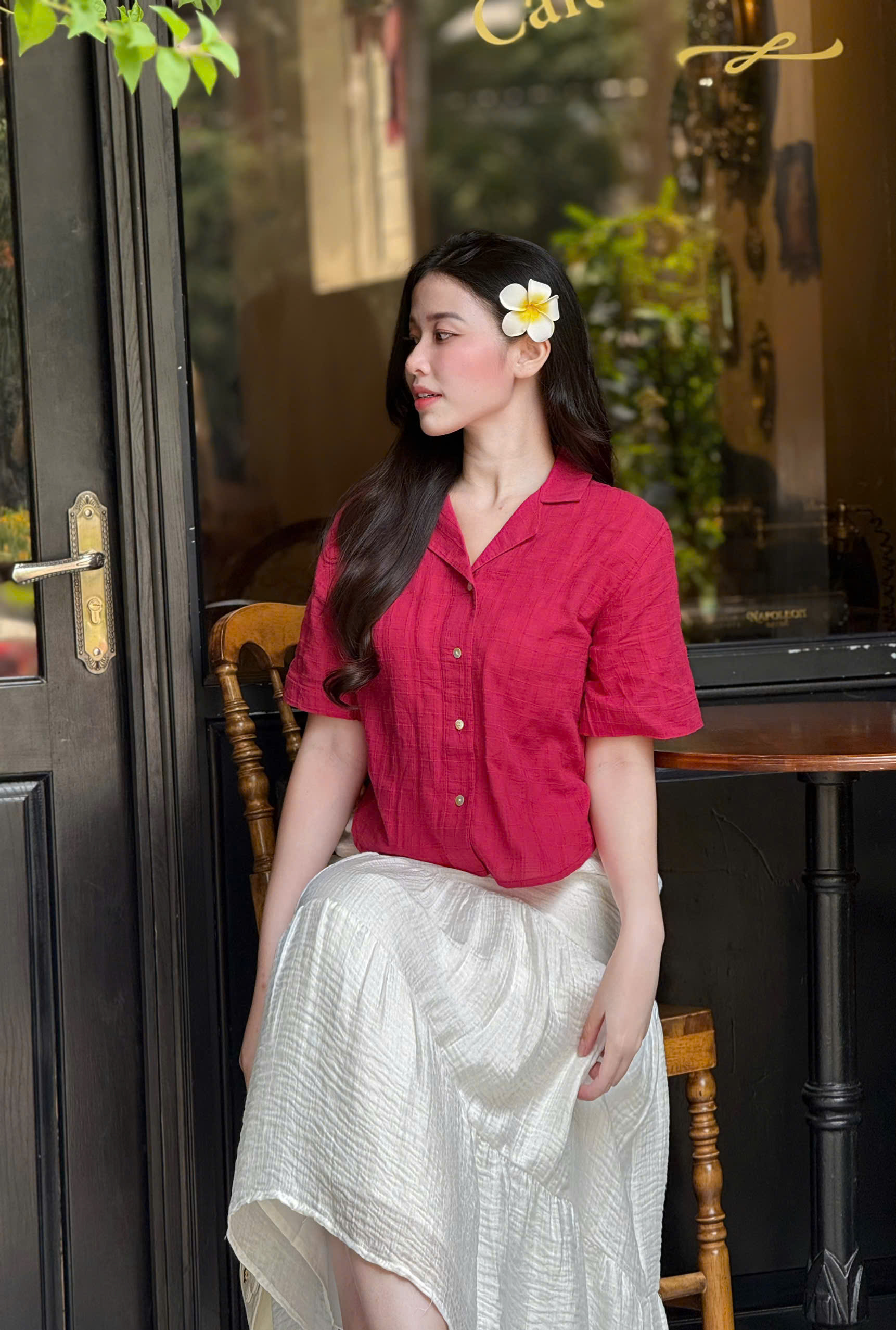 Áo sơ mi Boil Cotton Tà Bầu, chất boil cotton mát nhẹ, form sơ mi dễ mặc