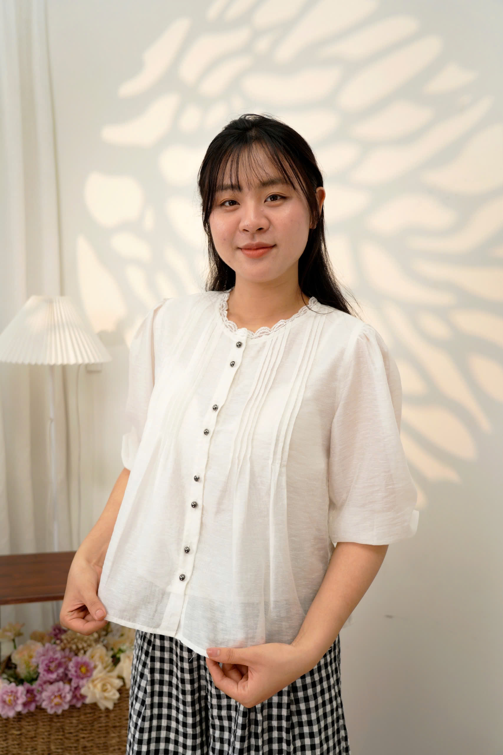 Áo Tơ Cotton tay lửng 2 Lớp phối ren - Dáng dài 60cm - Mềm mại, tay lửng bo chun mềm - Hình ảnh 20