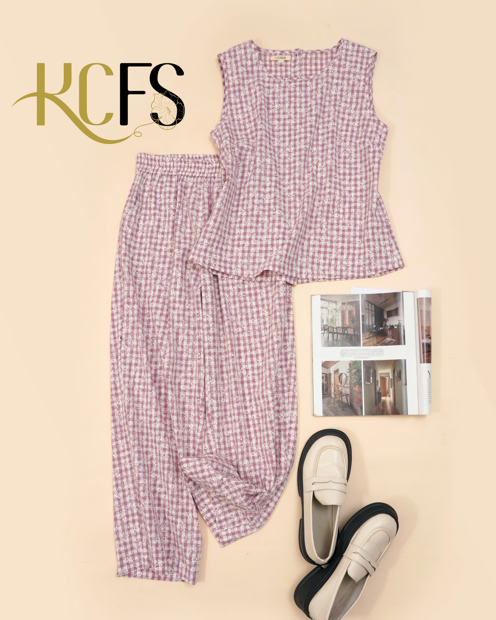 Set bộ Thô Cotton Áo sát nách & Quần suông thô cotton lưng chun nguyên vòng - Có lẻ áo & quần