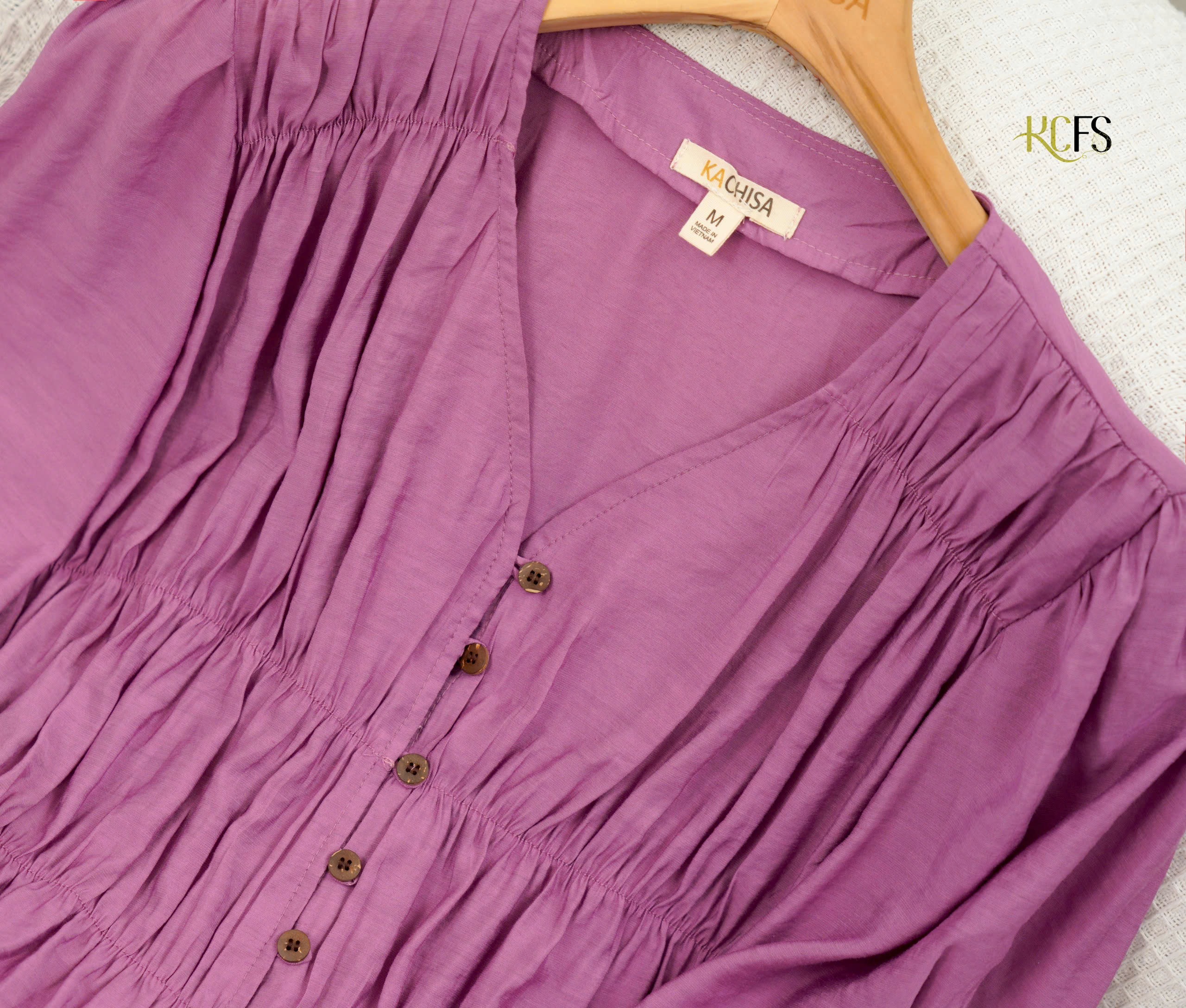 Áo Kiểu Tơ Cotton Cổ V nhún thun - Smocking 1 mũi, thoáng mát, co giãn nhẹ - Hình ảnh 3